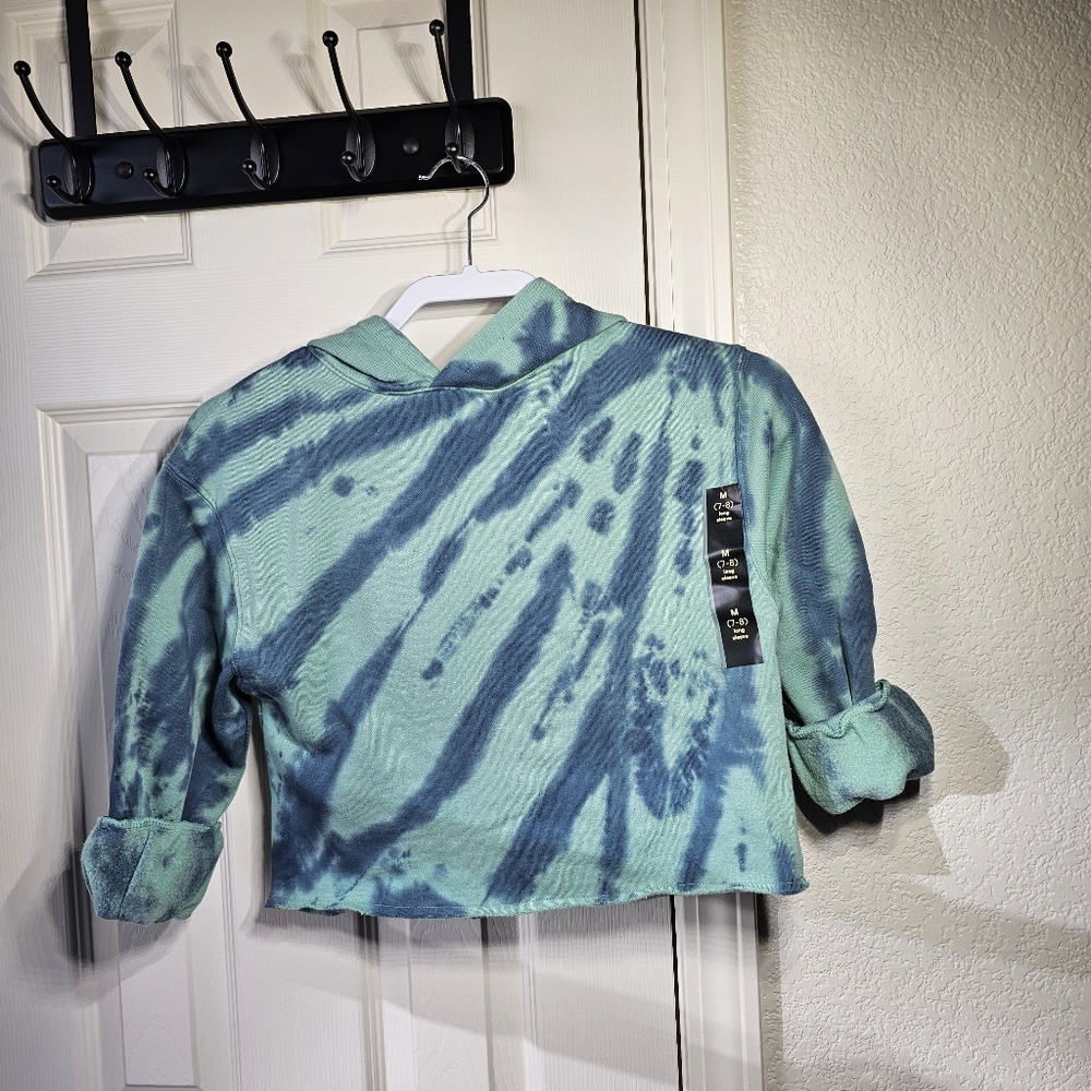 Art Class Girls Boxy Cropped Hoodie Fleece Tie Dye Green Blue NWT Size M 7/8 - Picture 4 of 8